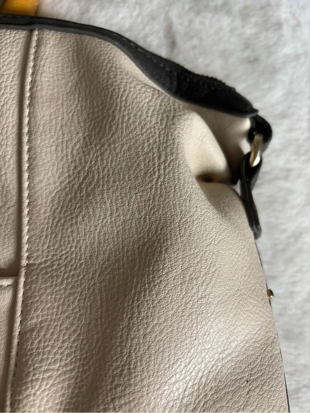 KELLY MORE Two-Tone Cream and Black   camera Backpack with Yellow Accents